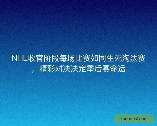 NHL收官阶段每场比赛如同生死淘汰赛，精彩对决决定季后赛命运